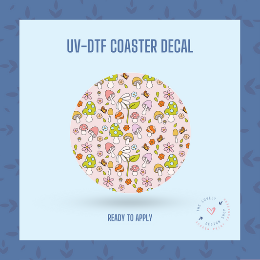 Pastel Groovy Mushroom Field  - UV DTF Coaster Decal (Ready to Ship) Apr 1