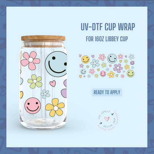 Flower Power - UV DTF 16 oz Libbey Cup Wrap (Ready to Ship) May 20
