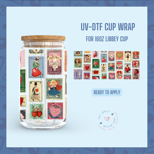 Vintage Love Stamps - UV DTF 16 oz Libbey Cup Wrap - Dec 16