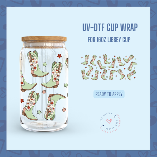 Cottage Cowgirl - UV DTF 16 oz Libbey Cup Wrap (Ready to Ship) Jun 3