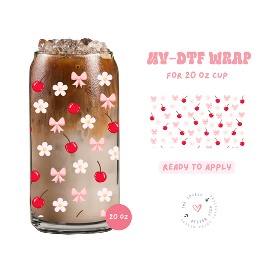 Cherry Daisy - UV DTF 20 oz Libbey Cup Wrap - May 2