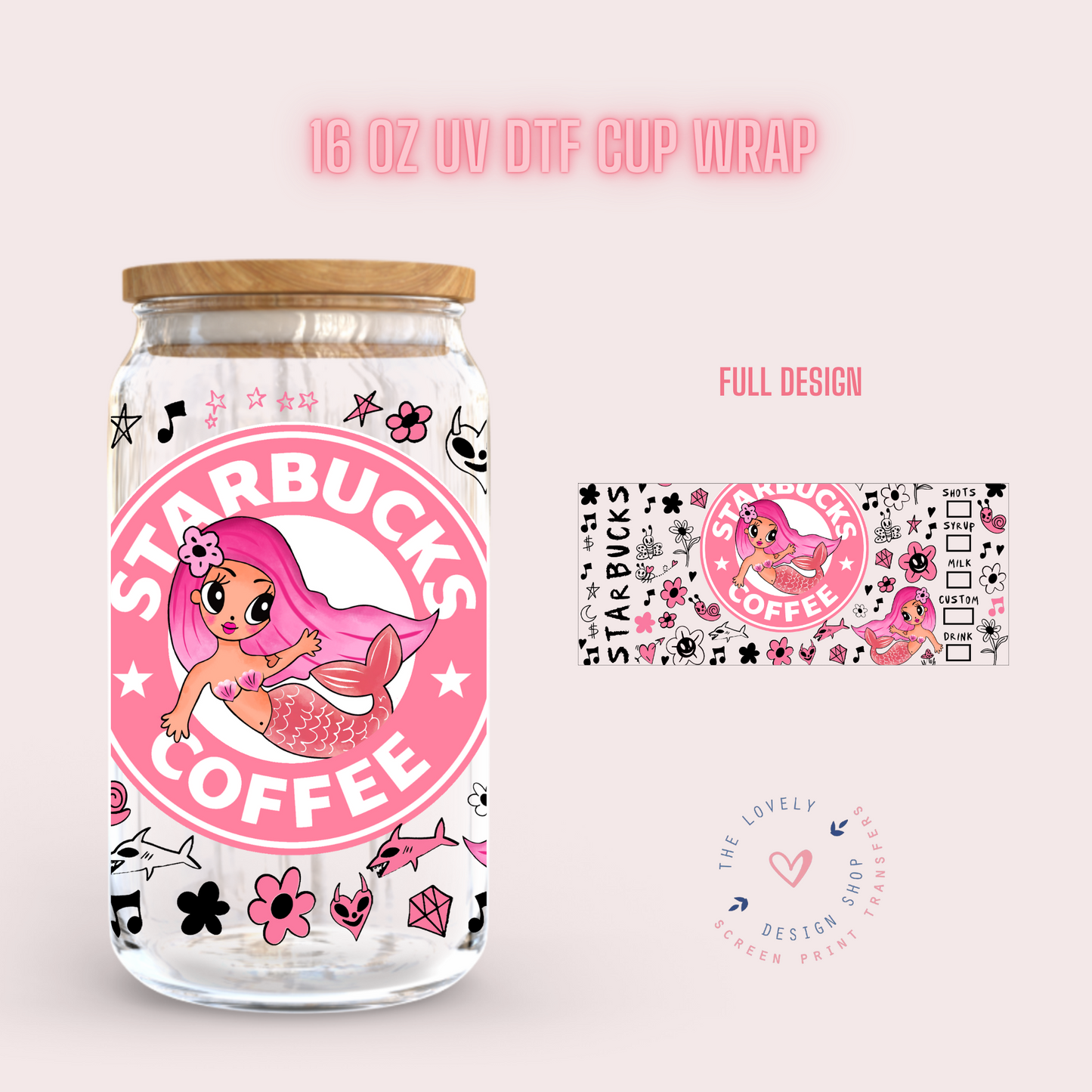 Bichota Siren Coffee Label - UV DTF 16 oz Libbey Cup Wrap (Ready to Ship)