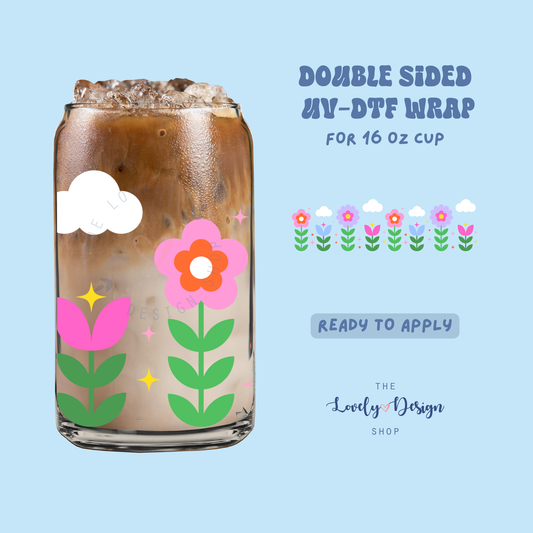 Retro Flower Field - UV DTF 16 oz Libbey Cup Wrap - Aug 8