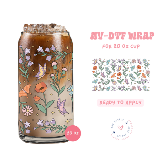 Flowers And Butterflies - UV DTF 20 oz Libbey Cup Wrap - Feb 4