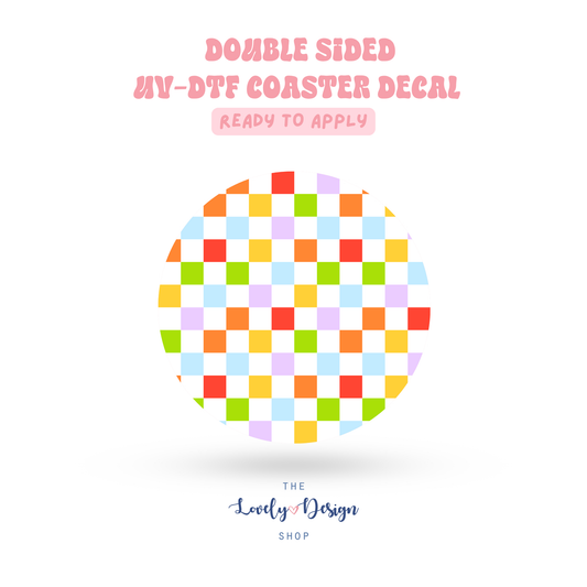 Rainbow Checkered - UV DTF Coaster Decal - Aug 8
