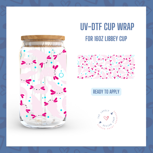 Axolotl - UV DTF 16 oz Libbey Cup Wrap (Ready to Ship)