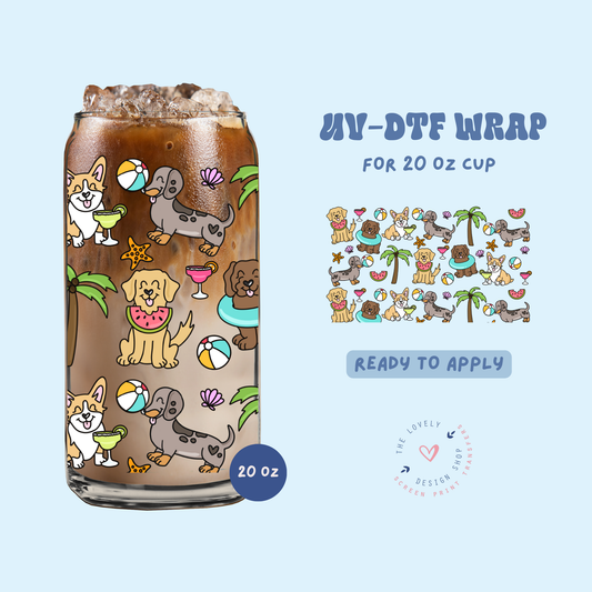 Summer Pups - UV DTF 20 oz Libbey Cup Wrap - May 2