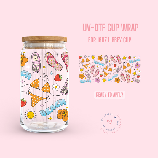 Summer Theme - UV DTF 16 oz Libbey Cup Wrap (Ready to Ship) Apr 29