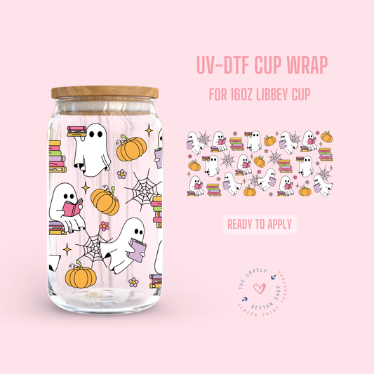 Bookish Ghost - UV DTF 16 oz Libbey Cup Wrap (Ready to Ship) Jun 17
