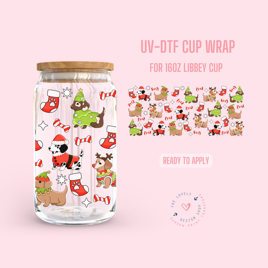 Dogs Merry And Bright - UV DTF 16 oz Libbey Cup Wrap - Oct 8