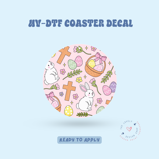 Easter Bunnies, Eggs and Cross - UV DTF Coaster Decal - Feb 19