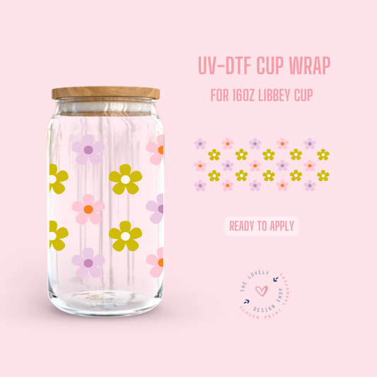 Spring Pastel Daisies - UV DTF 16 oz Libbey Cup Wrap (Ready to Ship) Mar 26