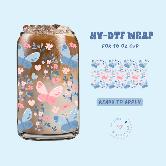 Floral Flutter - UV DTF 16 oz Libbey Cup Wrap - Feb 24