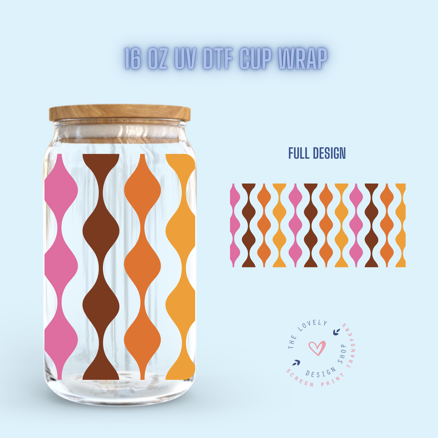 Retro Waves - UV DTF 16 oz Libbey Cup Wrap (Ready to Ship) Feb 5