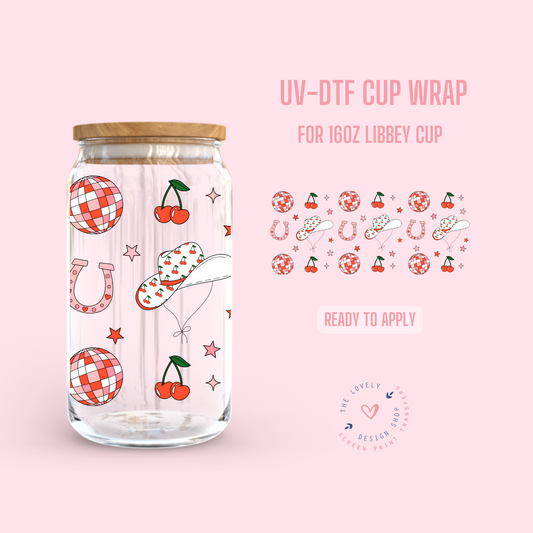 Cherry Cowgirl - UV DTF 16 oz Libbey Cup Wrap (Ready to Ship) Mar 19