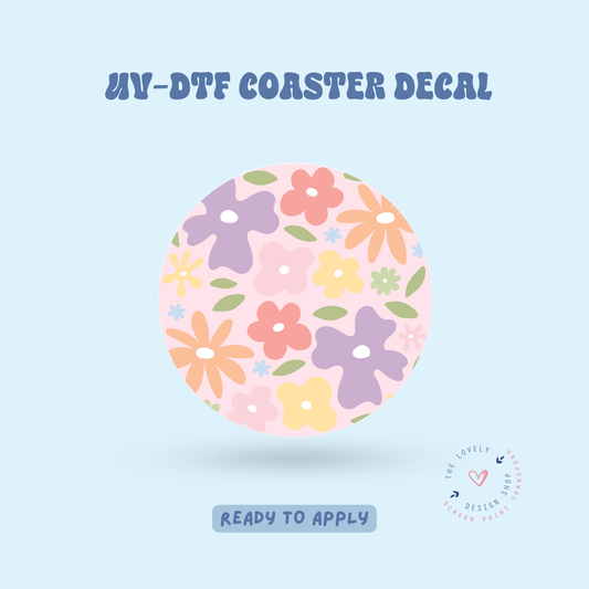 Colorful Funky Flowers - UV DTF Coaster Decal - Feb 24