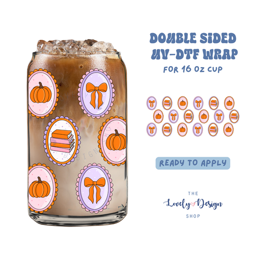 Autumn Bookish Frames - UV DTF 16 oz Libbey Cup Wrap - Aug 8