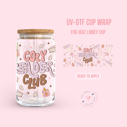 Cozy Readers Club - UV DTF 16 oz Libbey Cup Wrap (Ready to Ship) Jul 1