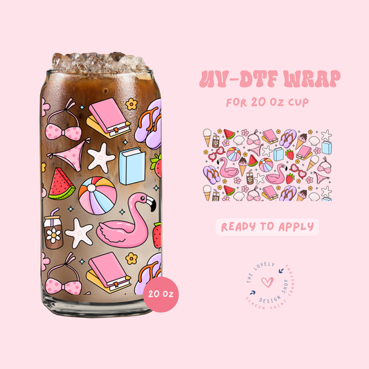 Girly Summer Vibes - UV DTF 20 oz Libbey Cup Wrap - May 2