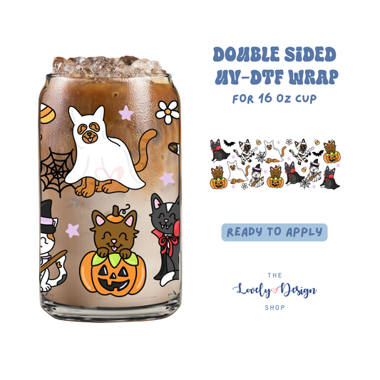 Spooky Cats - UV DTF 16 oz Libbey Cup Wrap - Aug 8