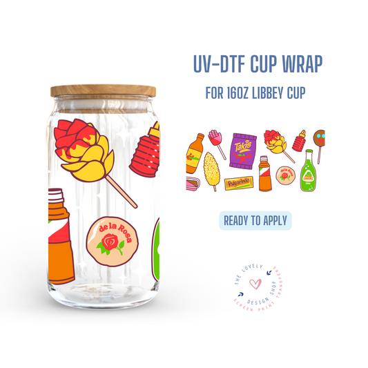 Mexican Snacks - UV DTF 16 oz Libbey Cup Wrap (Ready to Ship)