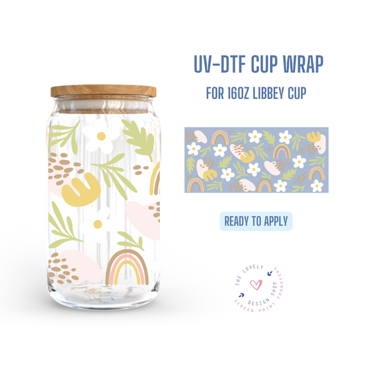 Boho Rainbow - UV DTF 16 oz Libbey Cup Wrap (Ready to Ship)