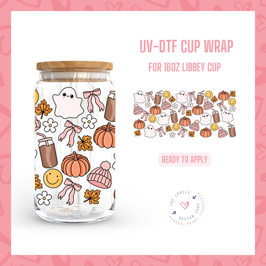 Cozy Ghost - UV DTF 16 oz Libbey Cup Wrap (Ready to Ship) Jul 15