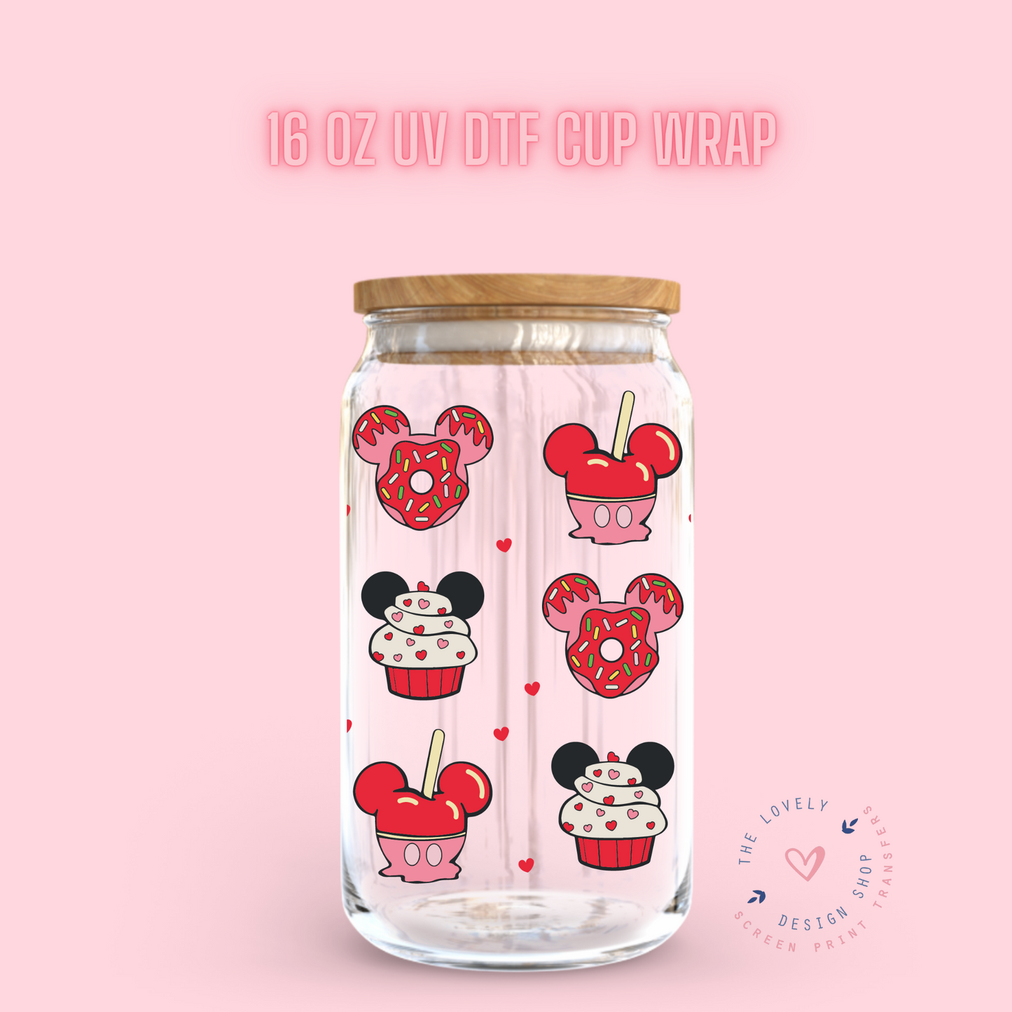 Vday Snack Ears - UV DTF 16 oz Libbey Cup Wrap (Ready to Ship)