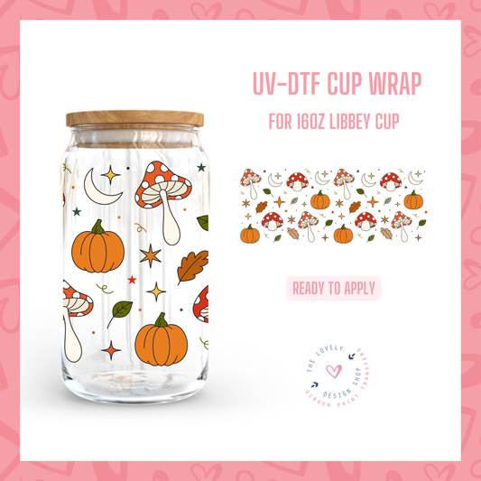 Fall Mushies - UV DTF 16 oz Libbey Cup Wrap (Ready to Ship) Jun 17