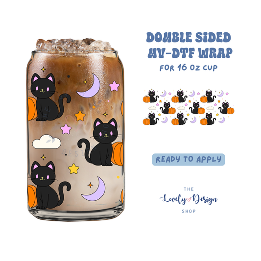 Black Cat Pumpkins - UV DTF 16 oz Libbey Cup Wrap - Aug 27