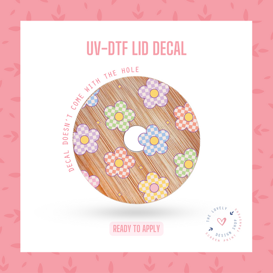 Checkered Colorful Daisy - UV DTF Lid Decal (Ready to Ship) Apr 22