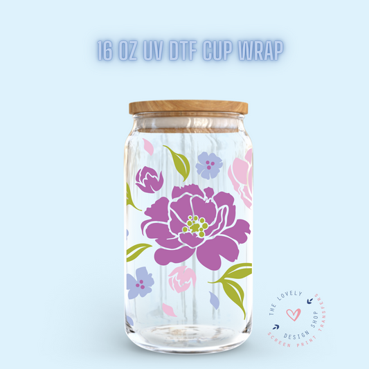 Peony Floral - UV DTF 16 oz Libbey Cup Wrap (Ready to Ship) Jan 15