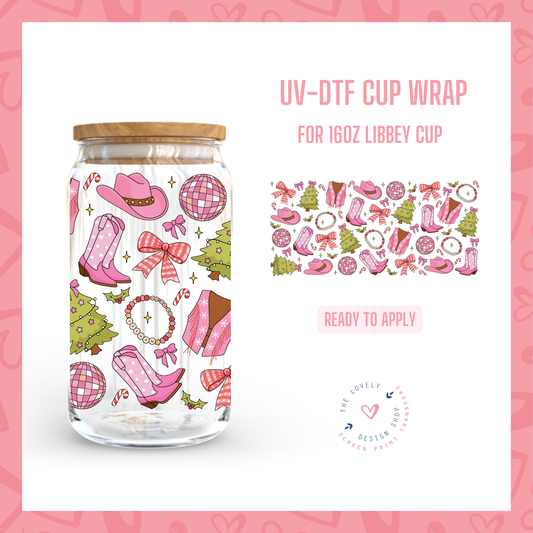 Christmas Cowgirl Disco - UV DTF 16 oz Libbey Cup Wrap - Oct 15