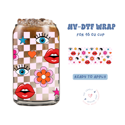 Checkered Retro Things - UV DTF 16 oz Libbey Cup Wrap - Feb 24