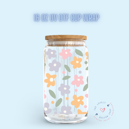 Pastel Petals - UV DTF 16 oz Libbey Cup Wrap (Ready to Ship) Jan 23