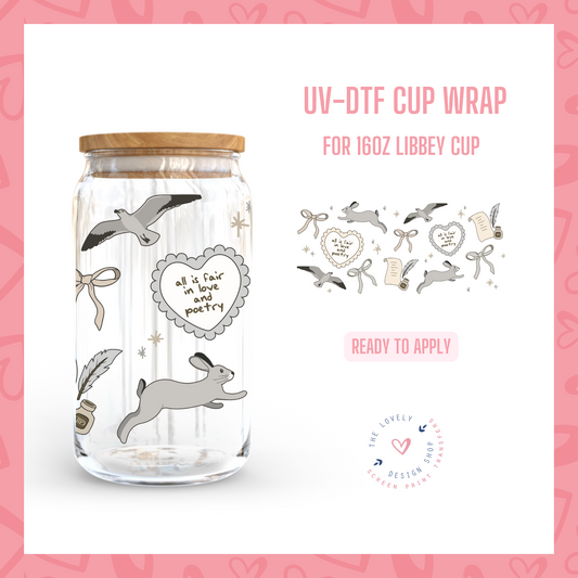 Poetry Heart - UV DTF 16 oz Libbey Cup Wrap (Ready to Ship) May 13