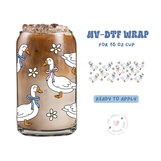 Coquette Geese - UV DTF 16 oz Libbey Cup Wrap - Jan 27