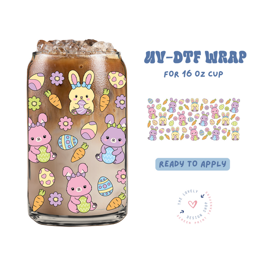 Easter Bunnies - UV DTF 16 oz Libbey Cup Wrap - Feb 12