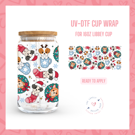 Christmas Dogs - UV DTF 16 oz Libbey Cup Wrap - Oct 8