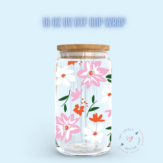 Blooming Flowers - UV DTF 16 oz Libbey Cup Wrap (Ready to Ship) Jan 8