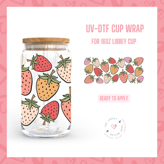 Summer Strawberries - UV DTF 16 oz Libbey Cup Wrap (Ready to Ship) May 20