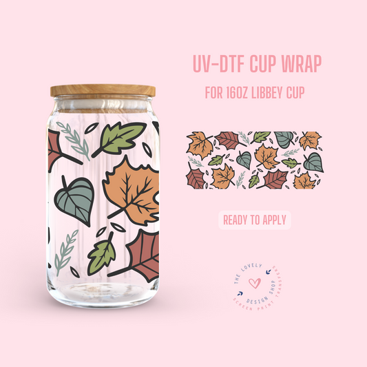 Fall Leaves - UV DTF 16 oz Libbey Cup Wrap (Ready to Ship)