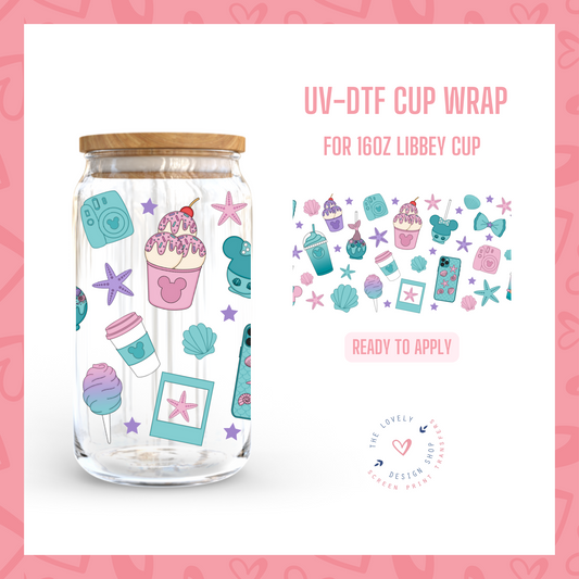 Summer Vacation Treats - UV DTF 16 oz Libbey Cup Wrap (Ready to Ship)