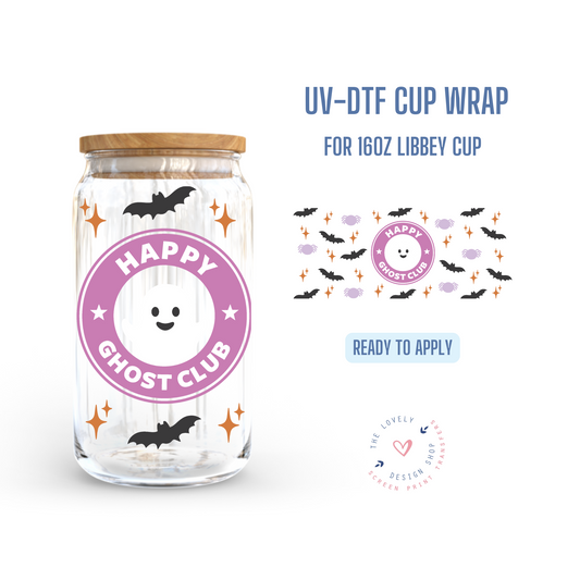 Happy Ghost Club - UV DTF 16 oz Libbey Cup Wrap (Ready to Ship)