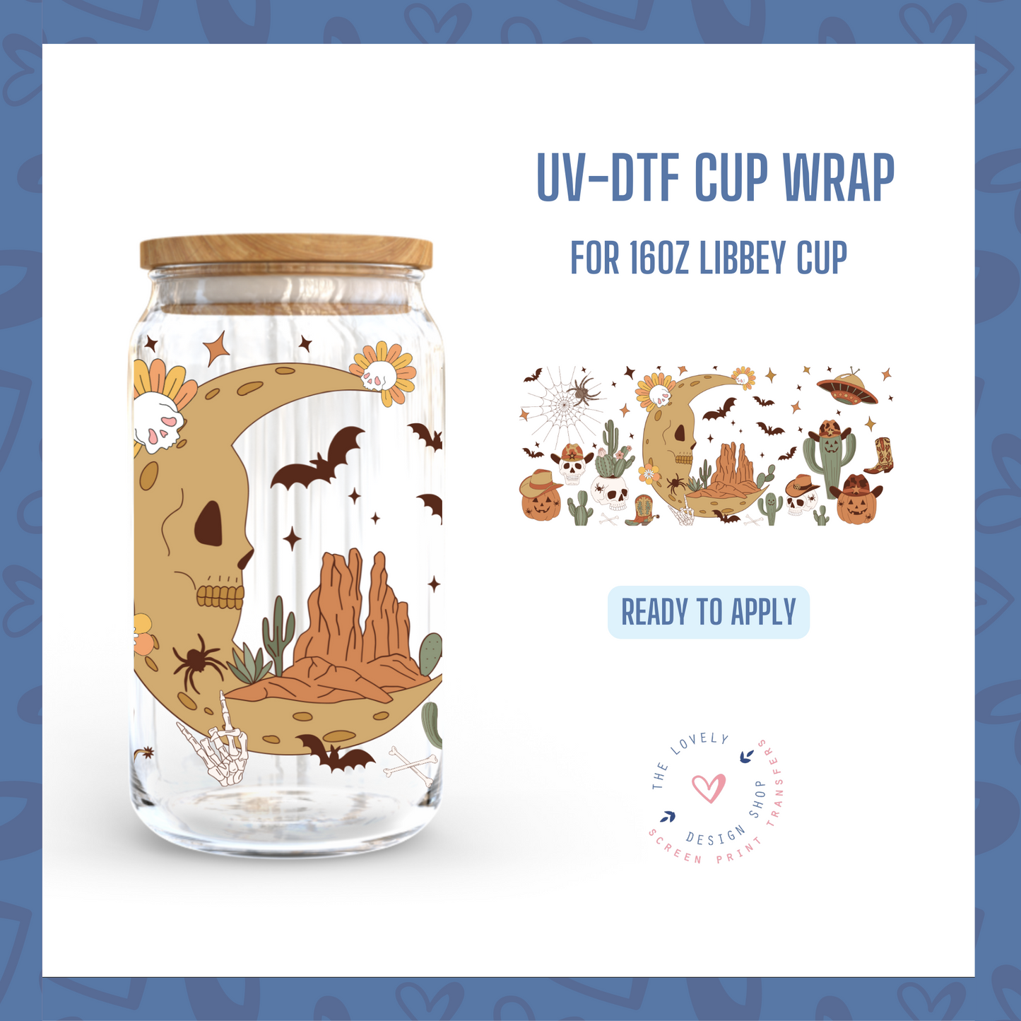 Western Halloween - UV DTF 16 oz Libbey Cup Wrap (Ready to Ship)