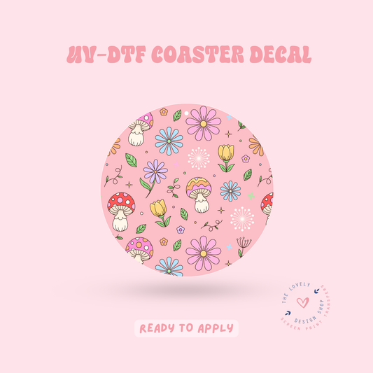 Spring Mushroom Doodles - UV DTF Coaster Decal - Feb 12