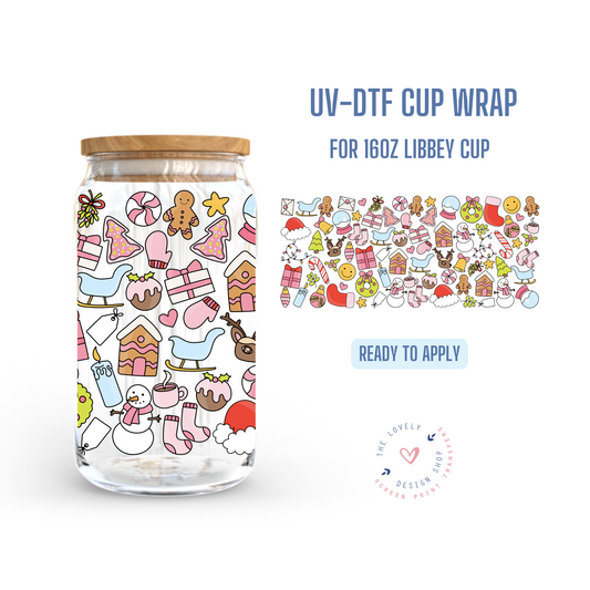 Christmas Doodles - UV DTF 16 oz Libbey Cup Wrap - Oct 8