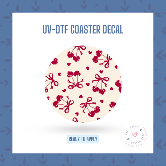 Vintage Heart Cherries - UV DTF Coaster Decal - Jan 6