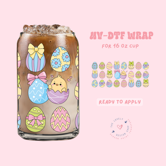 Easter Eggs - UV DTF 16 oz Libbey Cup Wrap - Feb 12