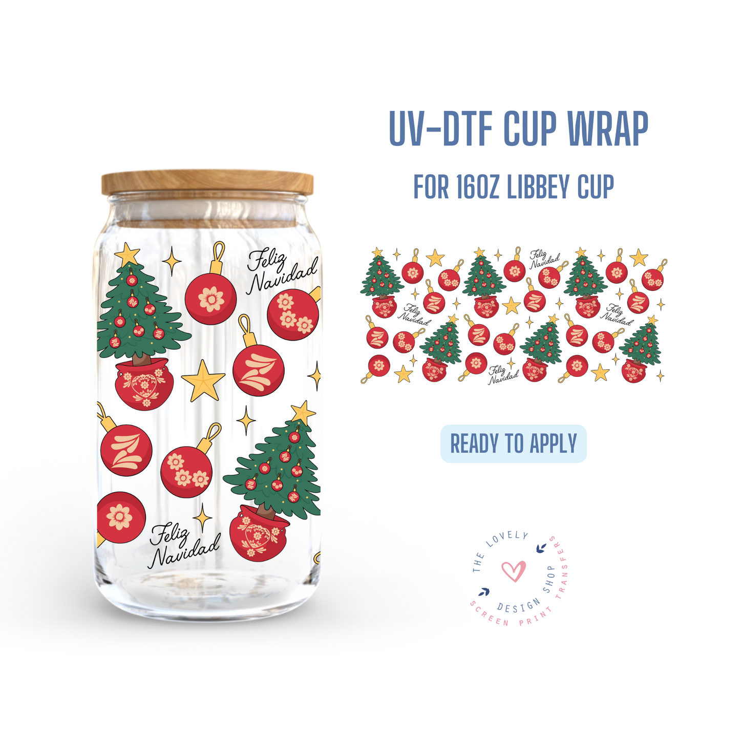 Feliz Navidad - UV DTF 16 oz Libbey Cup Wrap - Sep 23